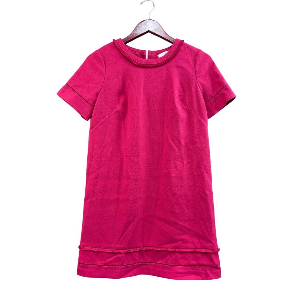 Loft Petite Womens Fuchsia Short Sleeve A-Line Dress With Back Zipper & Frayed H
